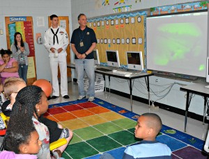 Navy Seal E5 Operations Specialist Gregory Borger presenting to students at Garfield Park Academy