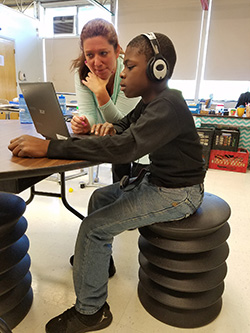 Student using ErgoErgo chair in special education classroom at Garfield Park Academy, private special education school WIllingboro NJ